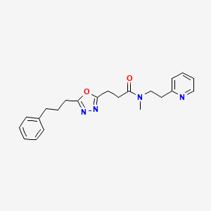 molecular formula C22H26N4O2 B4771973 N-methyl-3-[5-(3-phenylpropyl)-1,3,4-oxadiazol-2-yl]-N-[2-(2-pyridinyl)ethyl]propanamide 