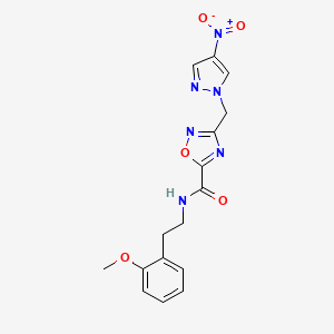 molecular formula C16H16N6O5 B4771998 N-[2-(2-methoxyphenyl)ethyl]-3-[(4-nitro-1H-pyrazol-1-yl)methyl]-1,2,4-oxadiazole-5-carboxamide 