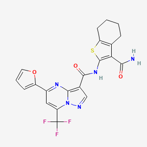 molecular formula C21H16F3N5O3S B4772025 N-[3-(aminocarbonyl)-4,5,6,7-tetrahydro-1-benzothien-2-yl]-5-(2-furyl)-7-(trifluoromethyl)pyrazolo[1,5-a]pyrimidine-3-carboxamide 