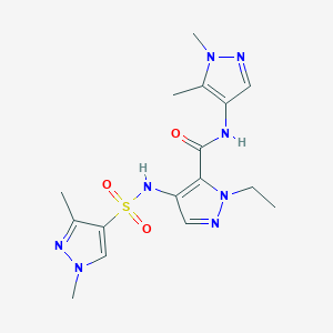 molecular formula C16H22N8O3S B4772138 N-(1,5-dimethyl-1H-pyrazol-4-yl)-4-{[(1,3-dimethyl-1H-pyrazol-4-yl)sulfonyl]amino}-1-ethyl-1H-pyrazole-5-carboxamide 