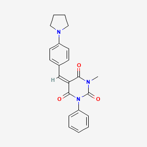 molecular formula C22H21N3O3 B4772149 1-methyl-3-phenyl-5-[4-(1-pyrrolidinyl)benzylidene]-2,4,6(1H,3H,5H)-pyrimidinetrione 