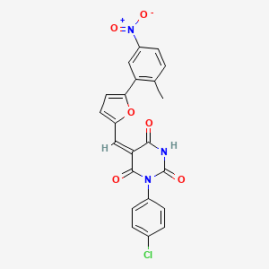 molecular formula C22H14ClN3O6 B4772231 1-(4-chlorophenyl)-5-{[5-(2-methyl-5-nitrophenyl)-2-furyl]methylene}-2,4,6(1H,3H,5H)-pyrimidinetrione 