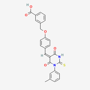 3-[(4-{[1-(3-methylphenyl)-4,6-dioxo-2-thioxotetrahydro-5(2H)-pyrimidinylidene]methyl}phenoxy)methyl]benzoic acid