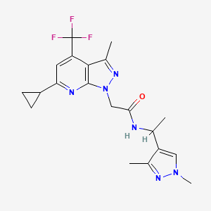 molecular formula C20H23F3N6O B4772536 2-[6-cyclopropyl-3-methyl-4-(trifluoromethyl)-1H-pyrazolo[3,4-b]pyridin-1-yl]-N-[1-(1,3-dimethyl-1H-pyrazol-4-yl)ethyl]acetamide 