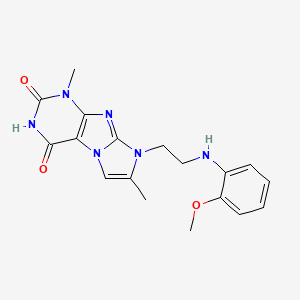 molecular formula C18H20N6O3 B4772547 8-{2-[(2-methoxyphenyl)amino]ethyl}-1,7-dimethyl-1H-imidazo[2,1-f]purine-2,4(3H,8H)-dione 