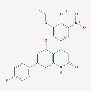 molecular formula C23H21FN2O6 B4772559 4-(3-ethoxy-4-hydroxy-5-nitrophenyl)-7-(4-fluorophenyl)-4,6,7,8-tetrahydro-2,5(1H,3H)-quinolinedione 