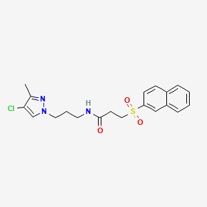 molecular formula C20H22ClN3O3S B4772603 N-[3-(4-chloro-3-methyl-1H-pyrazol-1-yl)propyl]-3-(2-naphthylsulfonyl)propanamide 