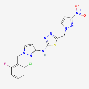 molecular formula C16H12ClFN8O2S B4772612 N-[1-(2-chloro-6-fluorobenzyl)-1H-pyrazol-3-yl]-5-[(3-nitro-1H-pyrazol-1-yl)methyl]-1,3,4-thiadiazol-2-amine 