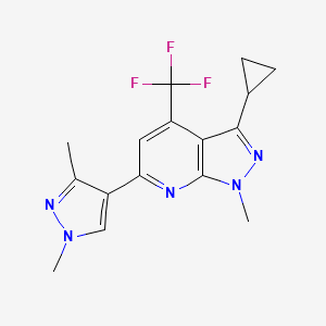 molecular formula C16H16F3N5 B4772632 3-cyclopropyl-6-(1,3-dimethyl-1H-pyrazol-4-yl)-1-methyl-4-(trifluoromethyl)-1H-pyrazolo[3,4-b]pyridine 