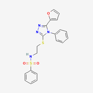 molecular formula C20H18N4O3S2 B4772695 N-(2-{[5-(2-furyl)-4-phenyl-4H-1,2,4-triazol-3-yl]thio}ethyl)benzenesulfonamide 