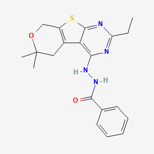 molecular formula C20H22N4O2S B4772705 N'-(2-ethyl-6,6-dimethyl-5,8-dihydro-6H-pyrano[4',3':4,5]thieno[2,3-d]pyrimidin-4-yl)benzohydrazide 