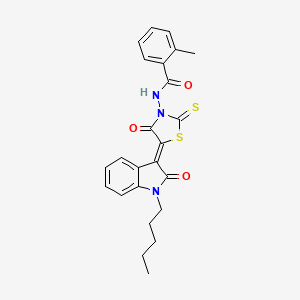 molecular formula C24H23N3O3S2 B4772727 2-methyl-N-[4-oxo-5-(2-oxo-1-pentyl-1,2-dihydro-3H-indol-3-ylidene)-2-thioxo-1,3-thiazolidin-3-yl]benzamide 