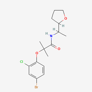 molecular formula C16H21BrClNO3 B4772969 2-(4-bromo-2-chlorophenoxy)-2-methyl-N-[1-(tetrahydro-2-furanyl)ethyl]propanamide 