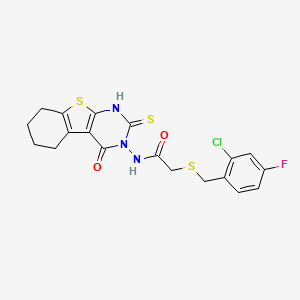 molecular formula C19H17ClFN3O2S3 B4773110 2-[(2-chloro-4-fluorobenzyl)thio]-N-(2-mercapto-4-oxo-5,6,7,8-tetrahydro[1]benzothieno[2,3-d]pyrimidin-3(4H)-yl)acetamide 