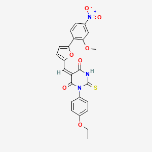 molecular formula C24H19N3O7S B4773178 1-(4-ethoxyphenyl)-5-{[5-(2-methoxy-4-nitrophenyl)-2-furyl]methylene}-2-thioxodihydro-4,6(1H,5H)-pyrimidinedione 