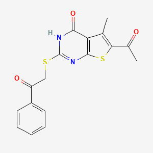 molecular formula C17H14N2O3S2 B4773212 2-[(6-acetyl-4-hydroxy-5-methylthieno[2,3-d]pyrimidin-2-yl)thio]-1-phenylethanone 
