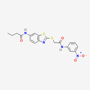 molecular formula C19H18N4O4S2 B4773231 N-[2-({2-[(3-nitrophenyl)amino]-2-oxoethyl}thio)-1,3-benzothiazol-6-yl]butanamide 