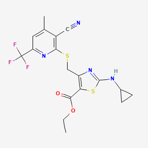 molecular formula C18H17F3N4O2S2 B4773330 ethyl 4-({[3-cyano-4-methyl-6-(trifluoromethyl)-2-pyridinyl]thio}methyl)-2-(cyclopropylamino)-1,3-thiazole-5-carboxylate 