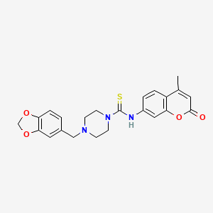 molecular formula C23H23N3O4S B4773347 4-(1,3-benzodioxol-5-ylmethyl)-N-(4-methyl-2-oxo-2H-chromen-7-yl)-1-piperazinecarbothioamide 