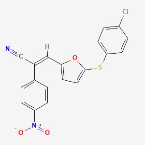 molecular formula C19H11ClN2O3S B4773352 3-{5-[(4-chlorophenyl)thio]-2-furyl}-2-(4-nitrophenyl)acrylonitrile 