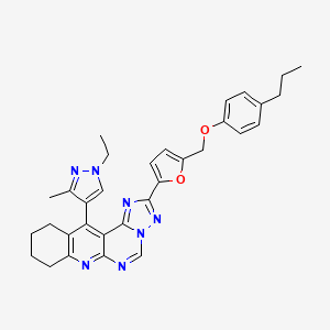 molecular formula C32H33N7O2 B4773370 12-(1-ethyl-3-methyl-1H-pyrazol-4-yl)-2-{5-[(4-propylphenoxy)methyl]-2-furyl}-8,9,10,11-tetrahydro[1,2,4]triazolo[1',5':1,6]pyrimido[4,5-b]quinoline 