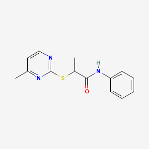 molecular formula C14H15N3OS B4773426 2-[(4-methyl-2-pyrimidinyl)thio]-N-phenylpropanamide 
