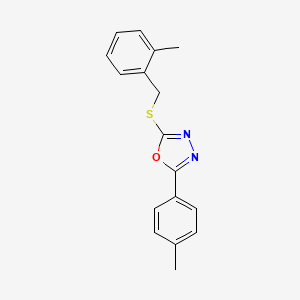 molecular formula C17H16N2OS B4773469 2-[(2-methylbenzyl)thio]-5-(4-methylphenyl)-1,3,4-oxadiazole 