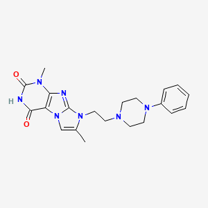molecular formula C21H25N7O2 B4773501 1,7-dimethyl-8-[2-(4-phenyl-1-piperazinyl)ethyl]-1H-imidazo[2,1-f]purine-2,4(3H,8H)-dione 