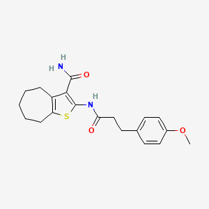 molecular formula C20H24N2O3S B4773527 2-{[3-(4-methoxyphenyl)propanoyl]amino}-5,6,7,8-tetrahydro-4H-cyclohepta[b]thiophene-3-carboxamide 