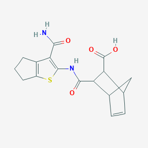 molecular formula C17H18N2O4S B4773580 3-({[3-(aminocarbonyl)-5,6-dihydro-4H-cyclopenta[b]thien-2-yl]amino}carbonyl)bicyclo[2.2.1]hept-5-ene-2-carboxylic acid 