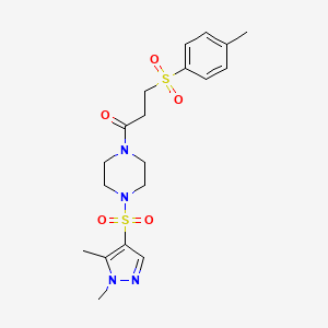molecular formula C19H26N4O5S2 B4773660 1-[(1,5-dimethyl-1H-pyrazol-4-yl)sulfonyl]-4-{3-[(4-methylphenyl)sulfonyl]propanoyl}piperazine 