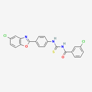 molecular formula C21H13Cl2N3O2S B4773777 3-chloro-N-({[4-(5-chloro-1,3-benzoxazol-2-yl)phenyl]amino}carbonothioyl)benzamide 