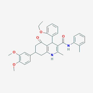 molecular formula C34H36N2O5 B4773794 7-(3,4-dimethoxyphenyl)-4-(2-ethoxyphenyl)-2-methyl-N-(2-methylphenyl)-5-oxo-1,4,5,6,7,8-hexahydro-3-quinolinecarboxamide 