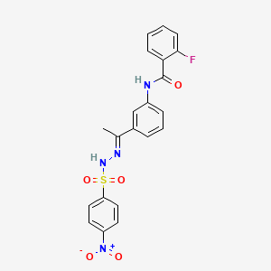 2-fluoro-N-(3-{N-[(4-nitrophenyl)sulfonyl]ethanehydrazonoyl}phenyl)benzamide