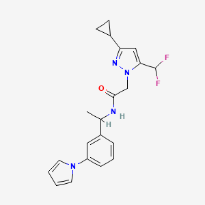 molecular formula C21H22F2N4O B4773858 2-[3-cyclopropyl-5-(difluoromethyl)-1H-pyrazol-1-yl]-N-{1-[3-(1H-pyrrol-1-yl)phenyl]ethyl}acetamide 