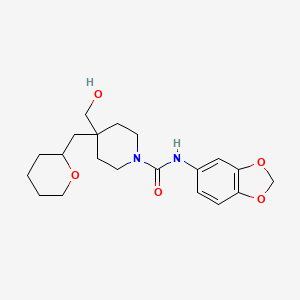 molecular formula C20H28N2O5 B4773866 N-1,3-benzodioxol-5-yl-4-(hydroxymethyl)-4-(tetrahydro-2H-pyran-2-ylmethyl)-1-piperidinecarboxamide 