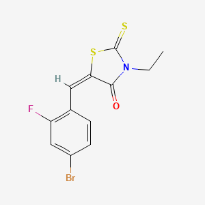 molecular formula C12H9BrFNOS2 B4773876 5-(4-bromo-2-fluorobenzylidene)-3-ethyl-2-thioxo-1,3-thiazolidin-4-one 