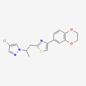 molecular formula C17H16ClN3O2S B4773890 2-[2-(4-chloro-1H-pyrazol-1-yl)propyl]-4-(2,3-dihydro-1,4-benzodioxin-6-yl)-1,3-thiazole 