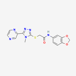 molecular formula C16H14N6O3S B4773913 N-1,3-benzodioxol-5-yl-2-{[4-methyl-5-(2-pyrazinyl)-4H-1,2,4-triazol-3-yl]thio}acetamide 