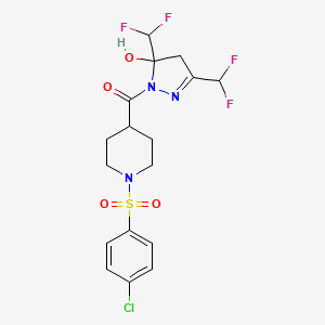 molecular formula C17H18ClF4N3O4S B4773926 1-({1-[(4-chlorophenyl)sulfonyl]-4-piperidinyl}carbonyl)-3,5-bis(difluoromethyl)-4,5-dihydro-1H-pyrazol-5-ol 