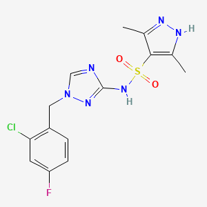 molecular formula C14H14ClFN6O2S B4774035 N-[1-(2-chloro-4-fluorobenzyl)-1H-1,2,4-triazol-3-yl]-3,5-dimethyl-1H-pyrazole-4-sulfonamide 