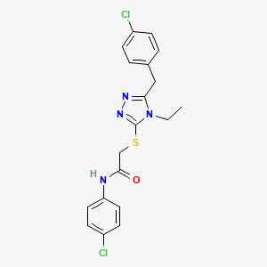 molecular formula C19H18Cl2N4OS B4774059 2-{[5-(4-chlorobenzyl)-4-ethyl-4H-1,2,4-triazol-3-yl]thio}-N-(4-chlorophenyl)acetamide 