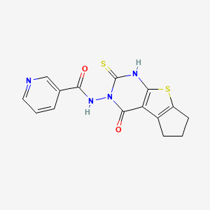molecular formula C15H12N4O2S2 B4774136 N-(2-mercapto-4-oxo-6,7-dihydro-4H-cyclopenta[4,5]thieno[2,3-d]pyrimidin-3(5H)-yl)nicotinamide 