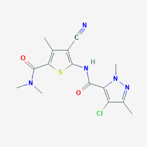 molecular formula C15H16ClN5O2S B4774249 4-chloro-N-{3-cyano-5-[(dimethylamino)carbonyl]-4-methyl-2-thienyl}-1,3-dimethyl-1H-pyrazole-5-carboxamide 
