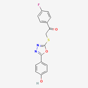 molecular formula C16H11FN2O3S B4774378 1-(4-fluorophenyl)-2-{[5-(4-hydroxyphenyl)-1,3,4-oxadiazol-2-yl]thio}ethanone 