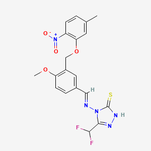 molecular formula C19H17F2N5O4S B4774515 5-(difluoromethyl)-4-({4-methoxy-3-[(5-methyl-2-nitrophenoxy)methyl]benzylidene}amino)-4H-1,2,4-triazole-3-thiol 