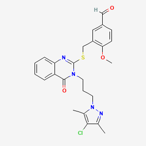 3-[({3-[3-(4-chloro-3,5-dimethyl-1H-pyrazol-1-yl)propyl]-4-oxo-3,4-dihydro-2-quinazolinyl}thio)methyl]-4-methoxybenzaldehyde