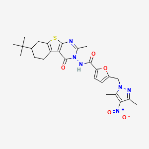 molecular formula C26H30N6O5S B4774597 N-(7-tert-butyl-2-methyl-4-oxo-5,6,7,8-tetrahydro[1]benzothieno[2,3-d]pyrimidin-3(4H)-yl)-5-[(3,5-dimethyl-4-nitro-1H-pyrazol-1-yl)methyl]-2-furamide 