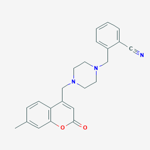 molecular formula C23H23N3O2 B4774652 2-({4-[(7-methyl-2-oxo-2H-chromen-4-yl)methyl]-1-piperazinyl}methyl)benzonitrile 