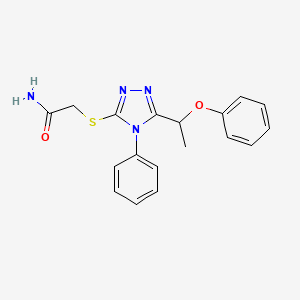 molecular formula C18H18N4O2S B4774707 2-{[5-(1-phenoxyethyl)-4-phenyl-4H-1,2,4-triazol-3-yl]thio}acetamide 